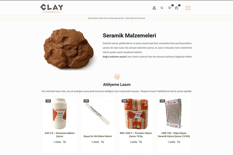 clay seramik web sitesi tasarımı